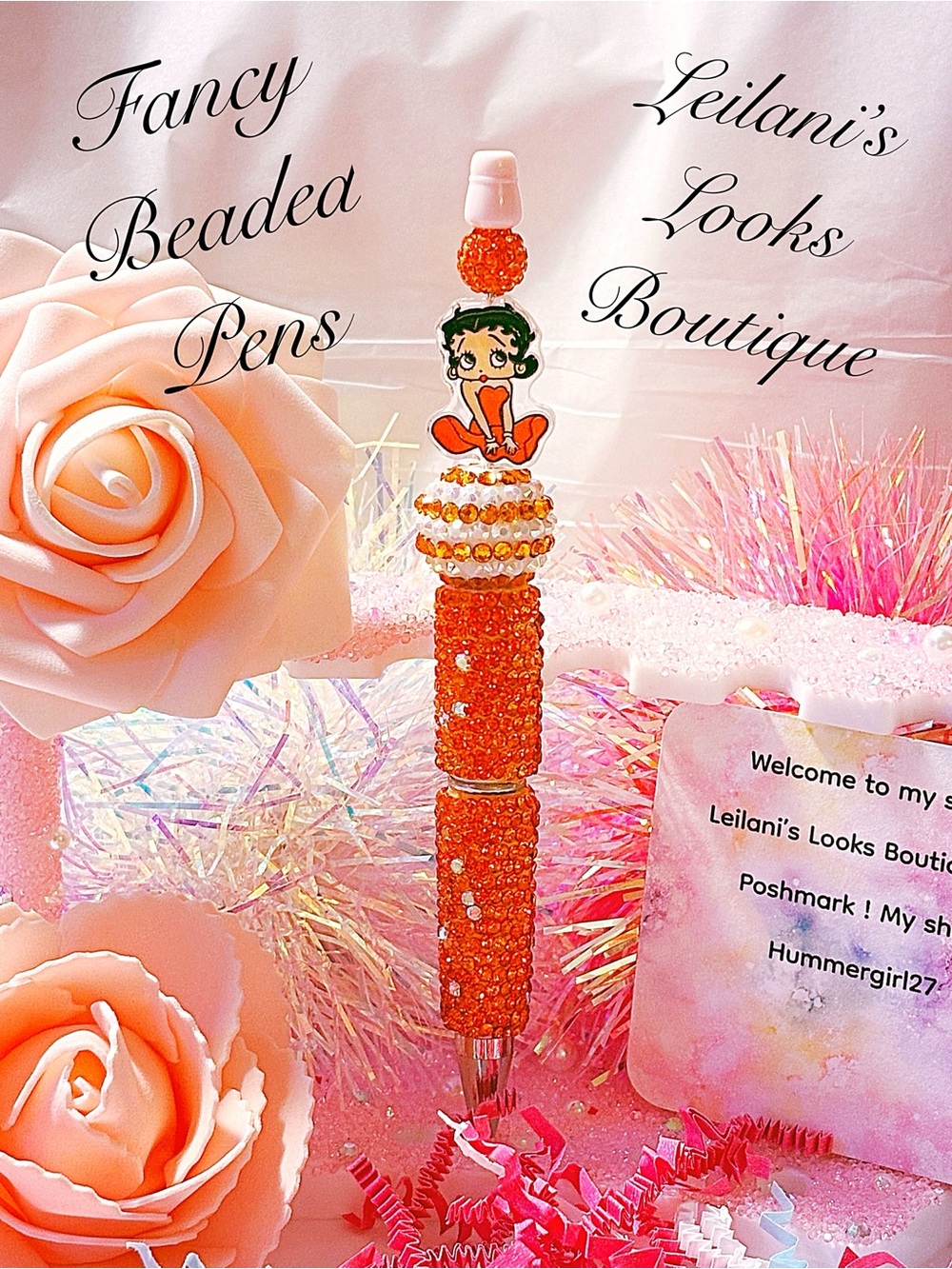 Orange Beaded Decorative Pen with Betty Boop Charm/Fancy beaded Pen/gifts